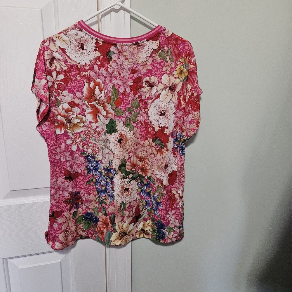 Johnny Was Multicolor Floral Short Sleeve Top Large - Picture 4 of 5